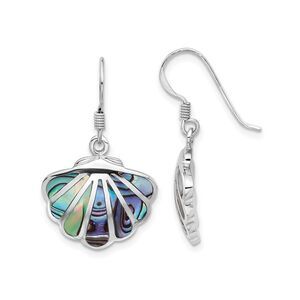 Sterling Silver Scallop Shell Abalone Dangle Earrings